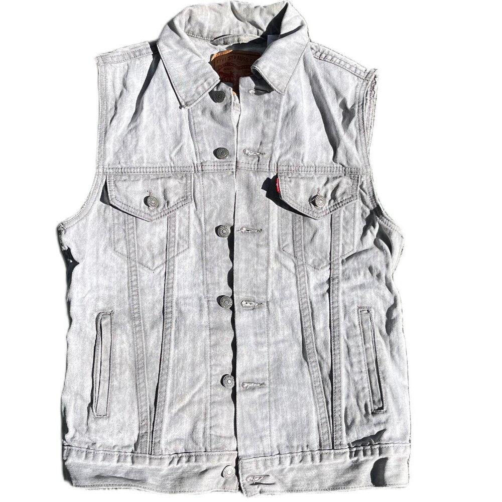 Levi's Gray Denim Vest Women's Small Distressed Jean Vest